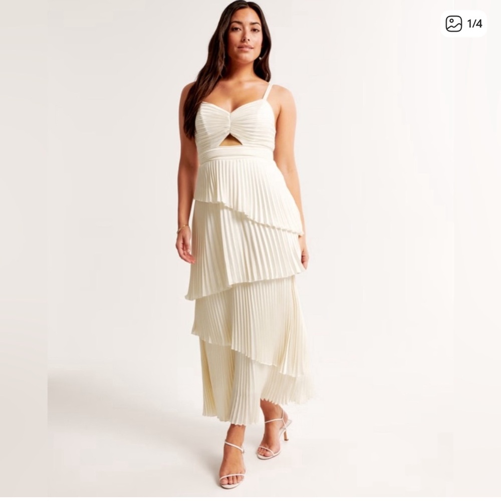 Abercrombie & Fitch Cream Tiered Pleated Maxi Dress